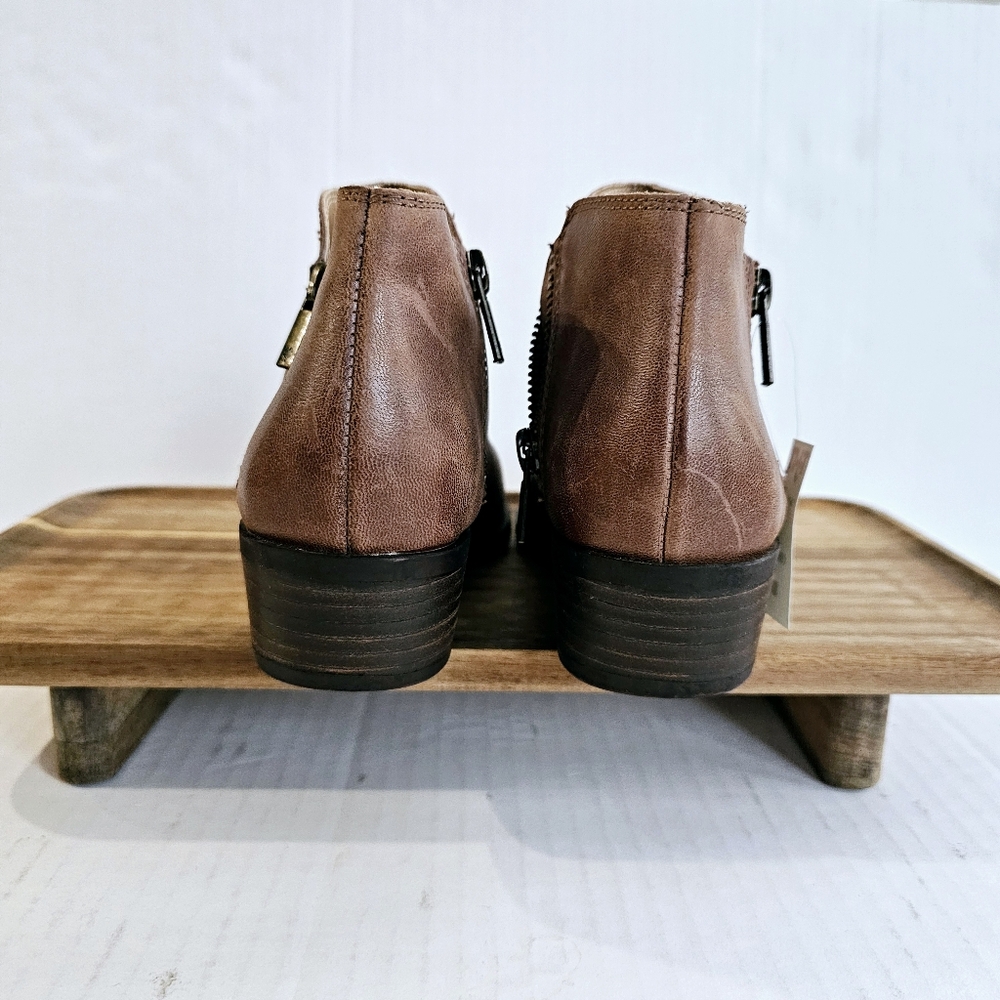 Lucky Brand Burklee booties size 6.5 brown leather zipper sides stacked heel NWT - Picture 9 of 15